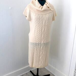 Vintage Calvin Klein size M  Ivory Fisherman Knit  Wool Blend Y2K Sweater Dress